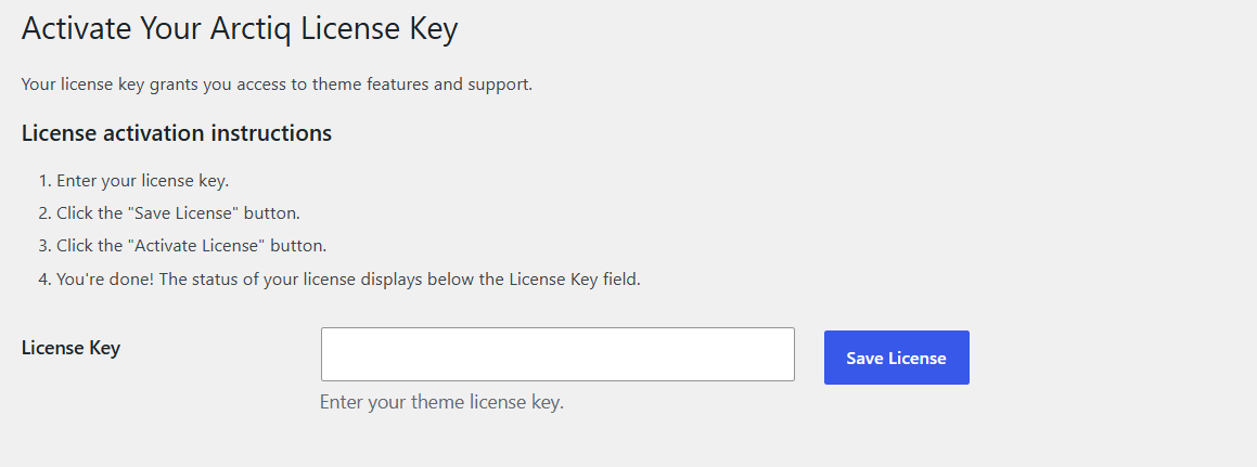 Theme License Activation Screenshot