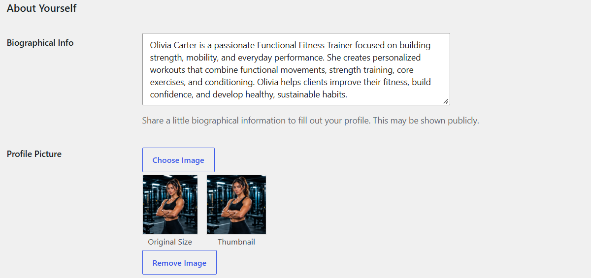 Author bio settings example
