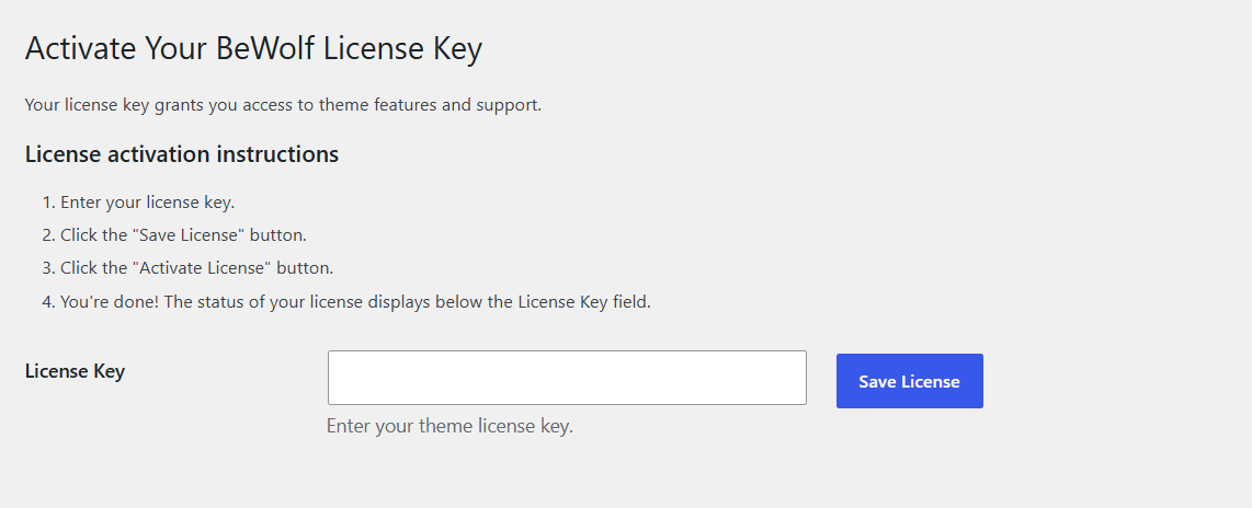 Theme License Activation Screenshot
