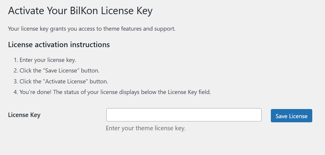 Theme License Activation Screenshot