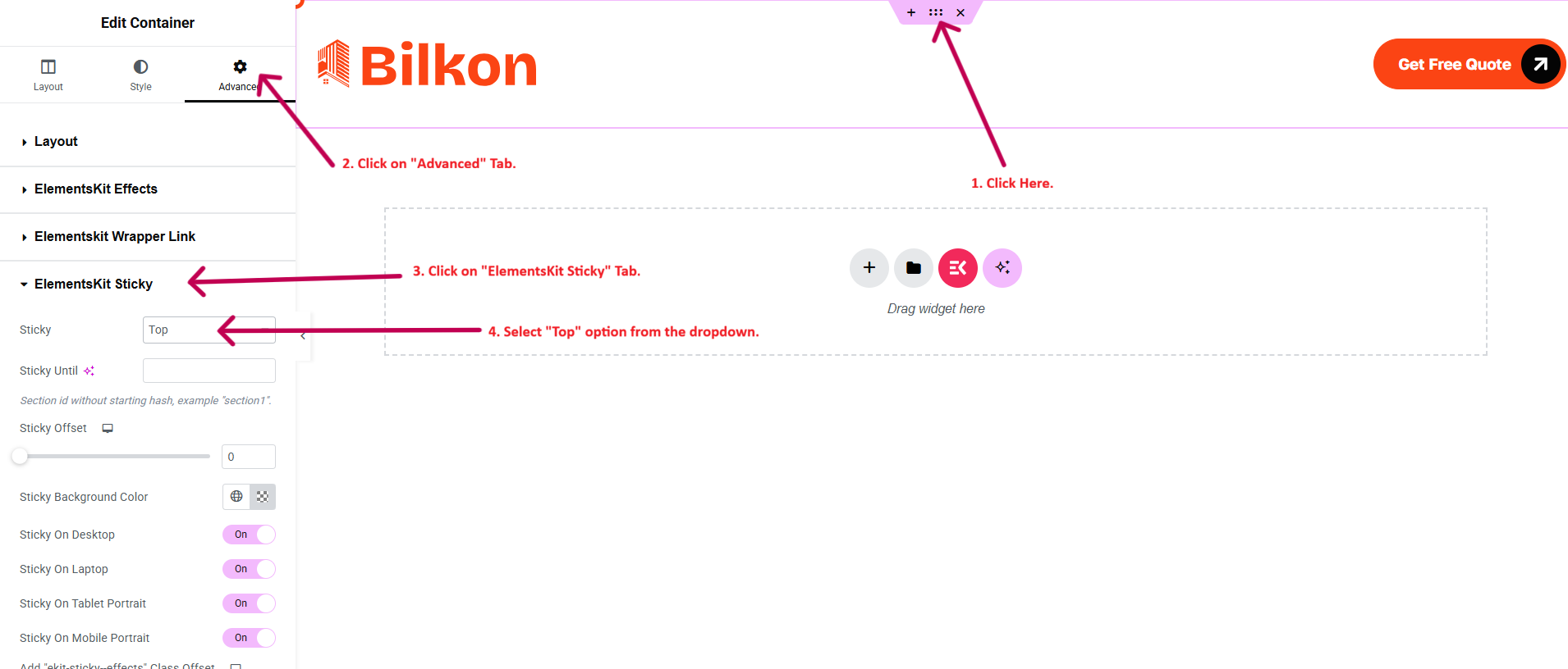 Sticky header settings