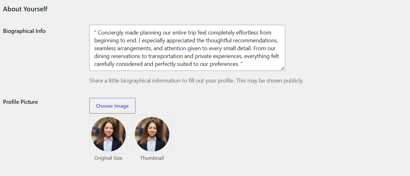 Author bio settings example