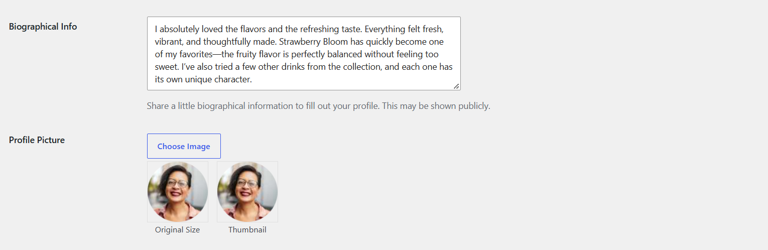 Author bio settings example