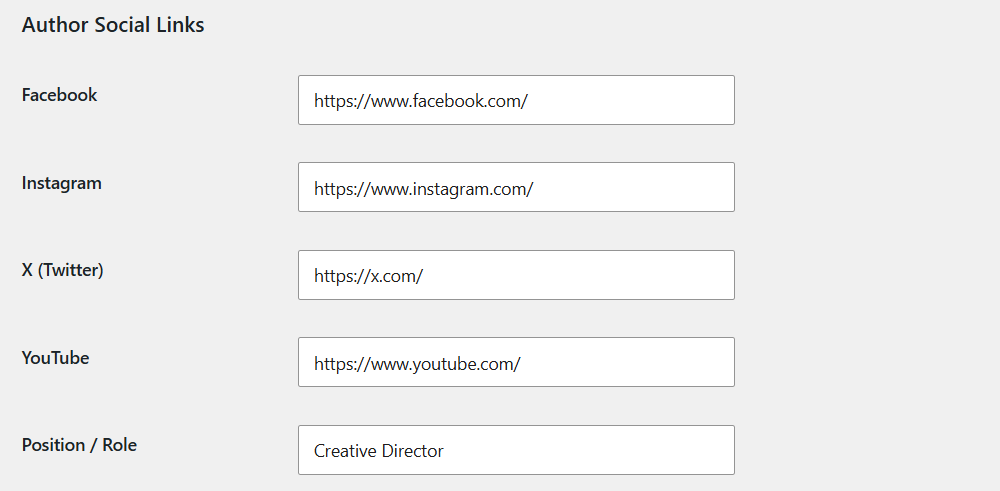 Author social link settings example