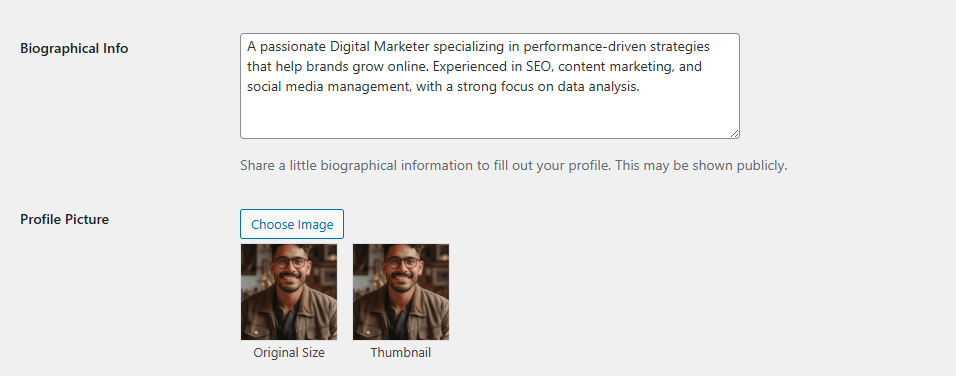 Author bio settings example