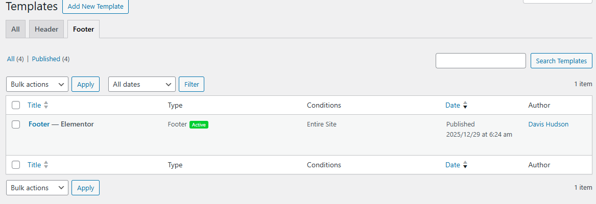 Footer settings example