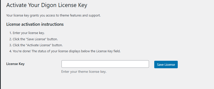 Theme License Activation Screenshot