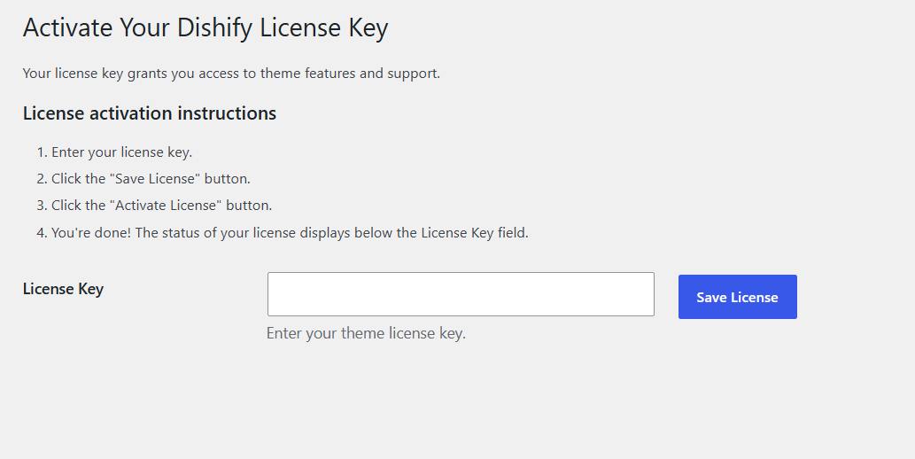 Theme License Activation Screenshot