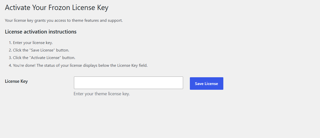 Theme License Activation Screenshot