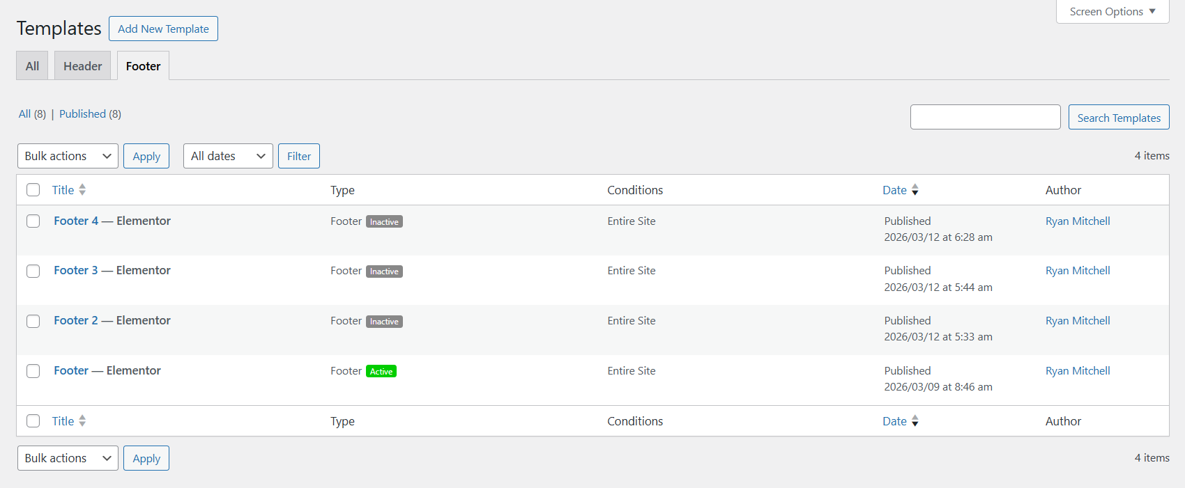 Footer settings example