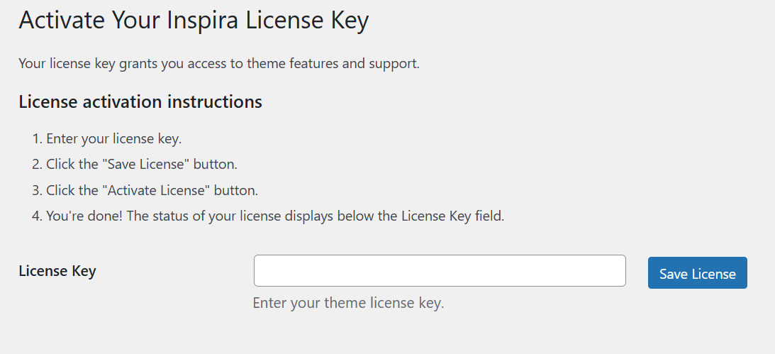Theme License Activation Screenshot