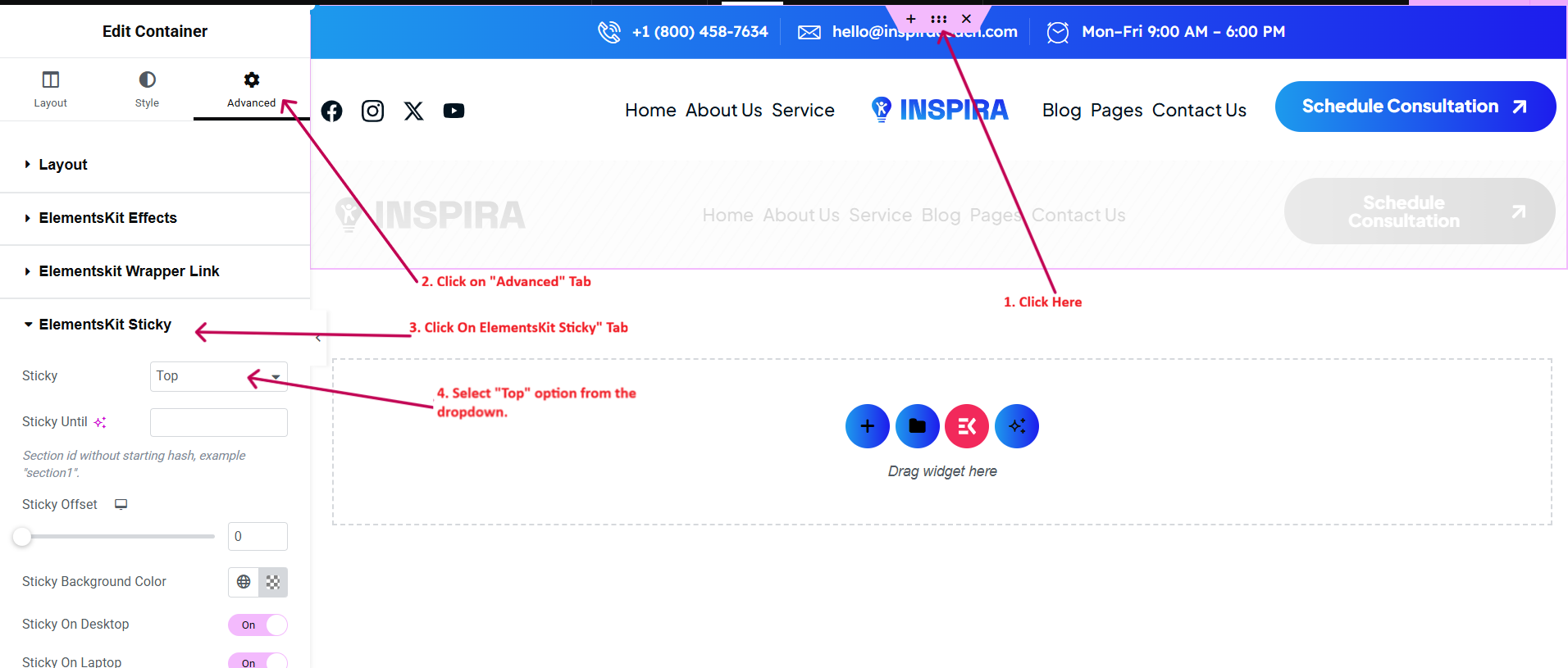Sticky header settings