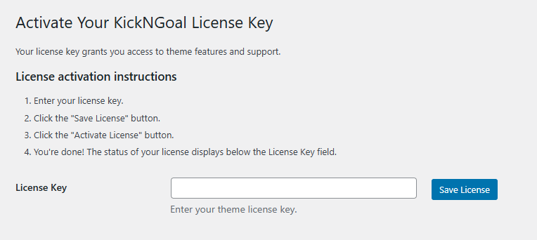 Theme License Activation Screenshot