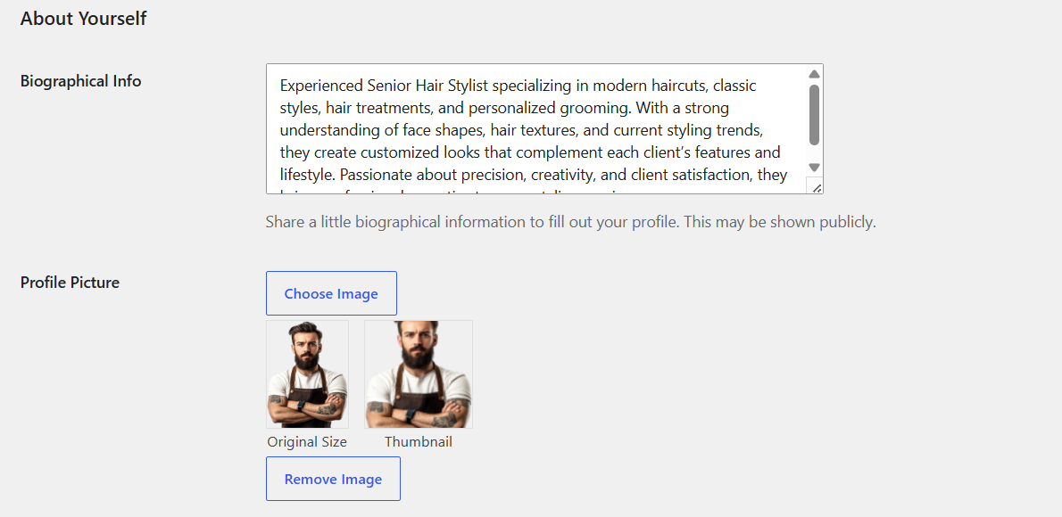 Author bio settings example