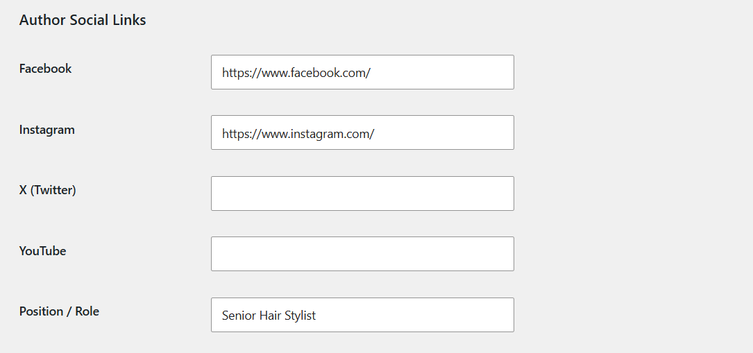 Author social link settings example