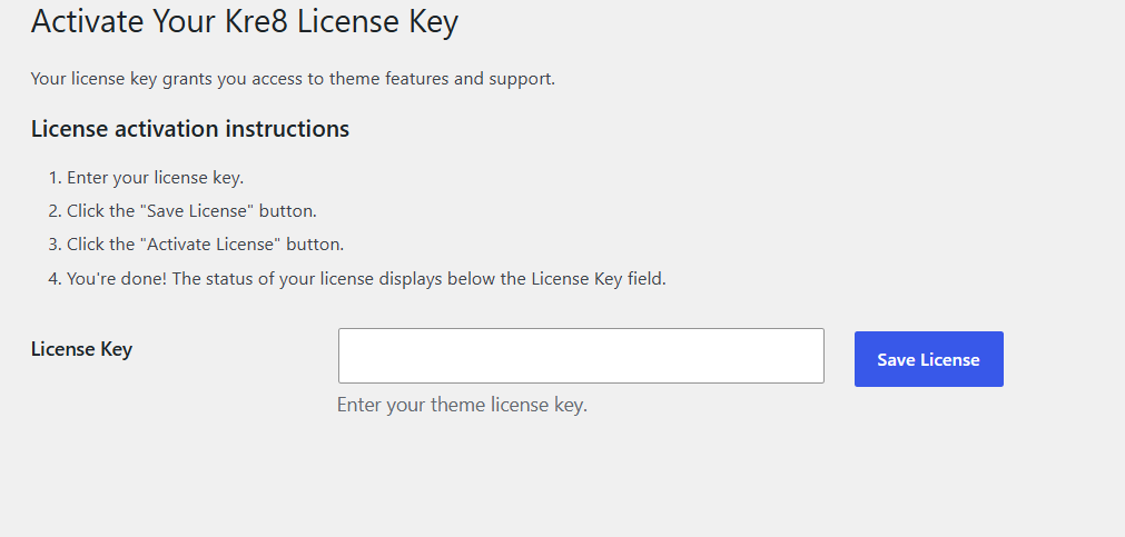 Theme License Activation Screenshot