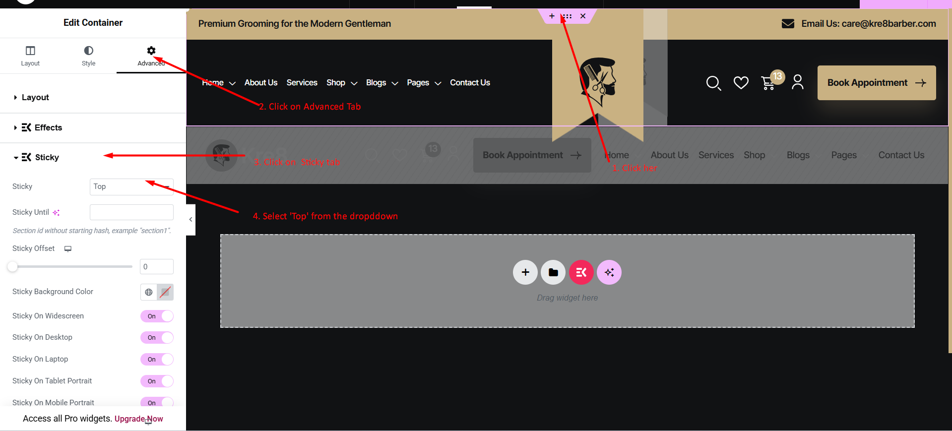 Sticky header settings