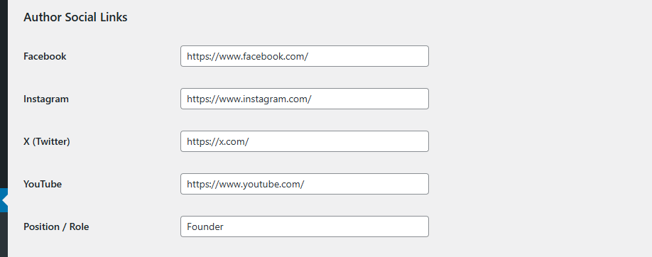 Author social link settings example