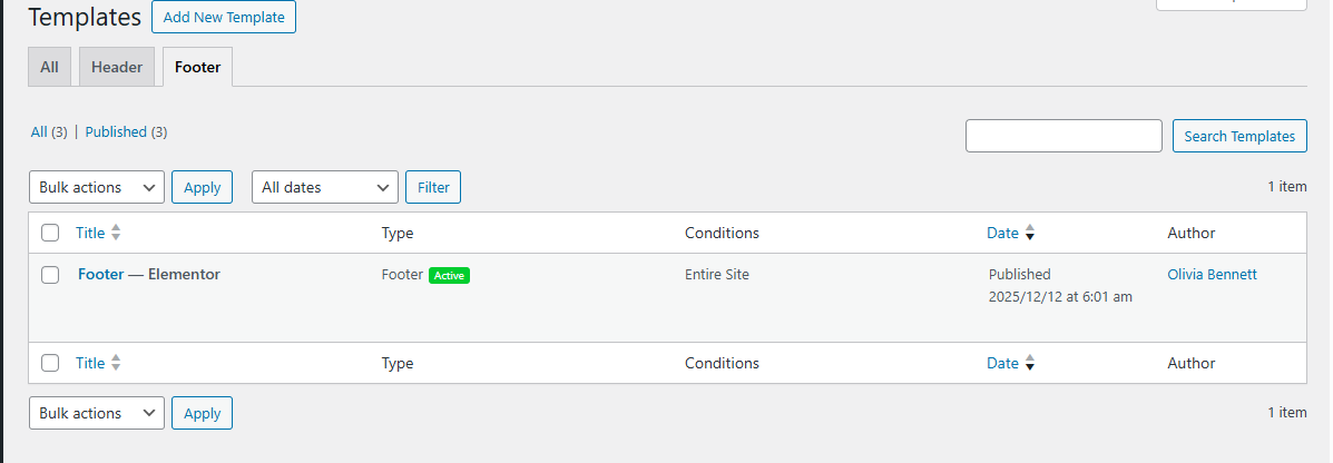 Footer settings example