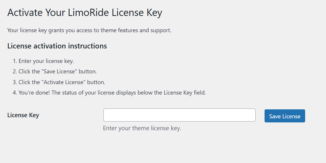 Theme License Activation Screenshot