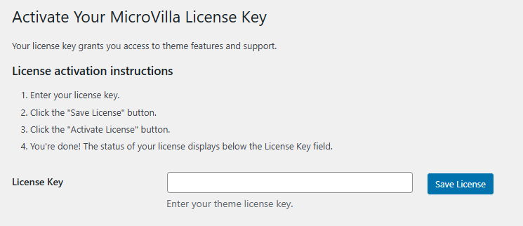 Theme License Activation Screenshot