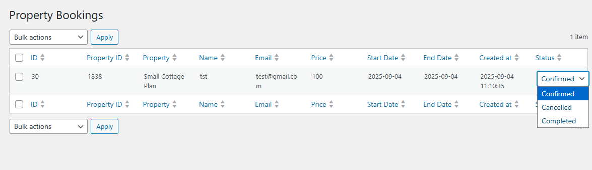 Property Booking List