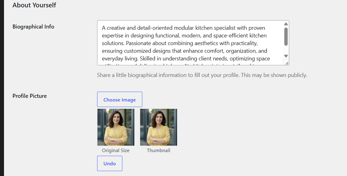 Author bio settings example