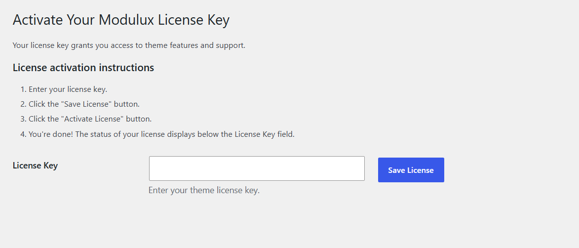 Theme License Activation Screenshot