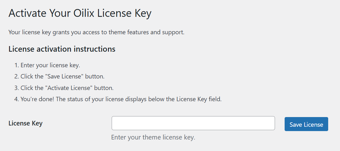 Theme License Activation Screenshot