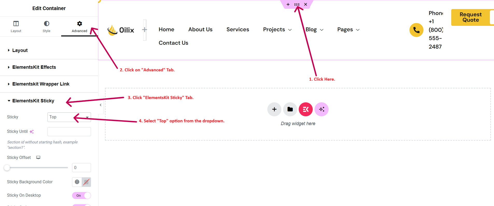 Sticky header settings