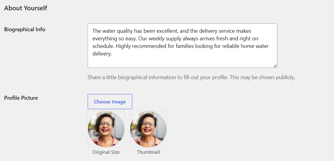 Author bio settings example
