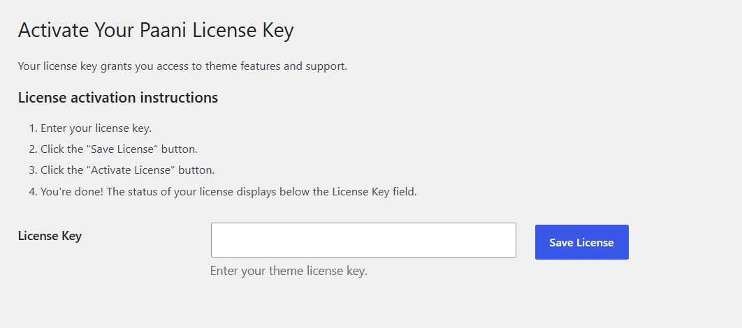 Theme License Activation Screenshot