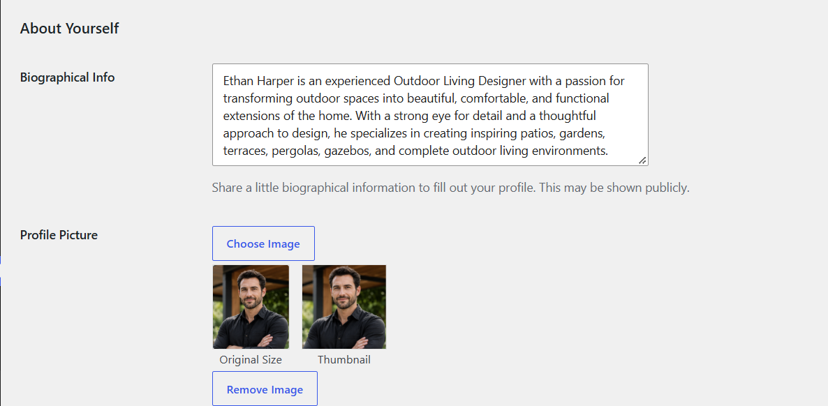 Author bio settings example