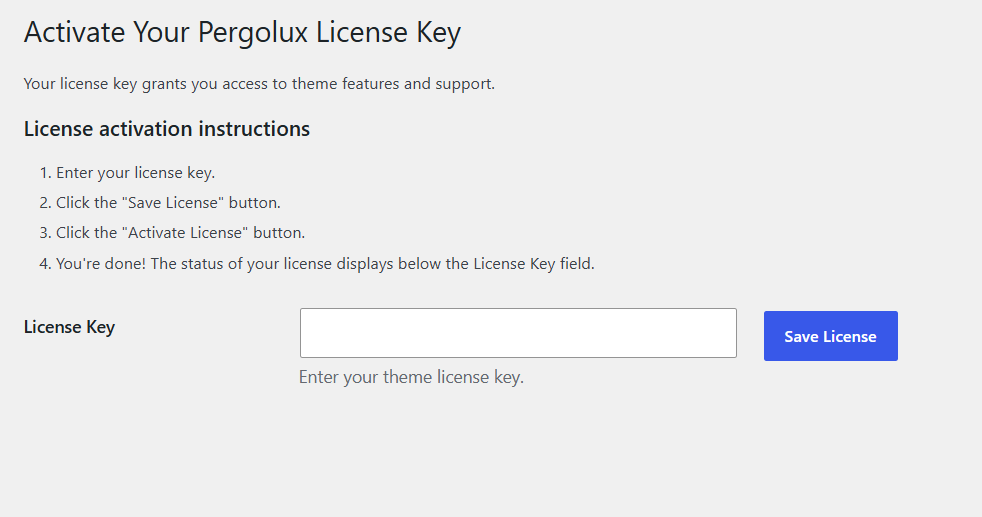 Theme License Activation Screenshot