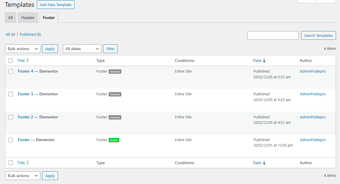 Footer settings example