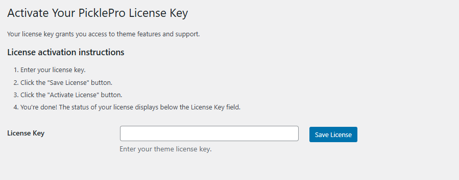 Theme License Activation Screenshot