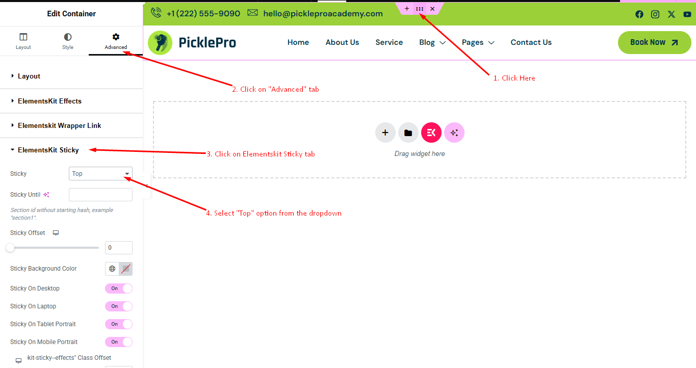 Sticky header settings