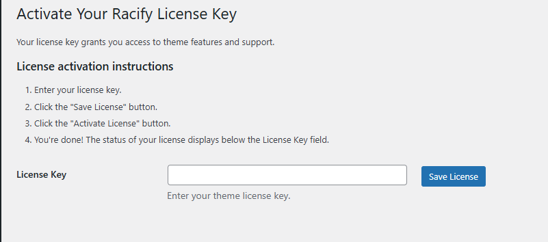 Theme License Activation Screenshot