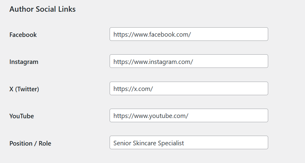 Author social link settings example