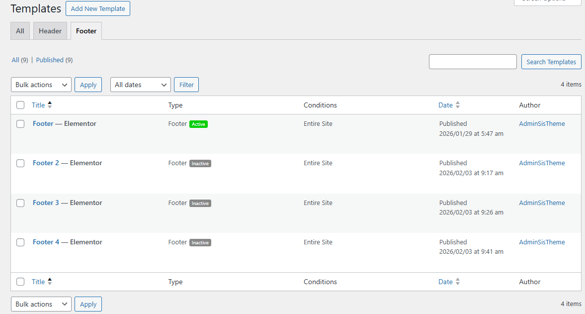 Footer settings example