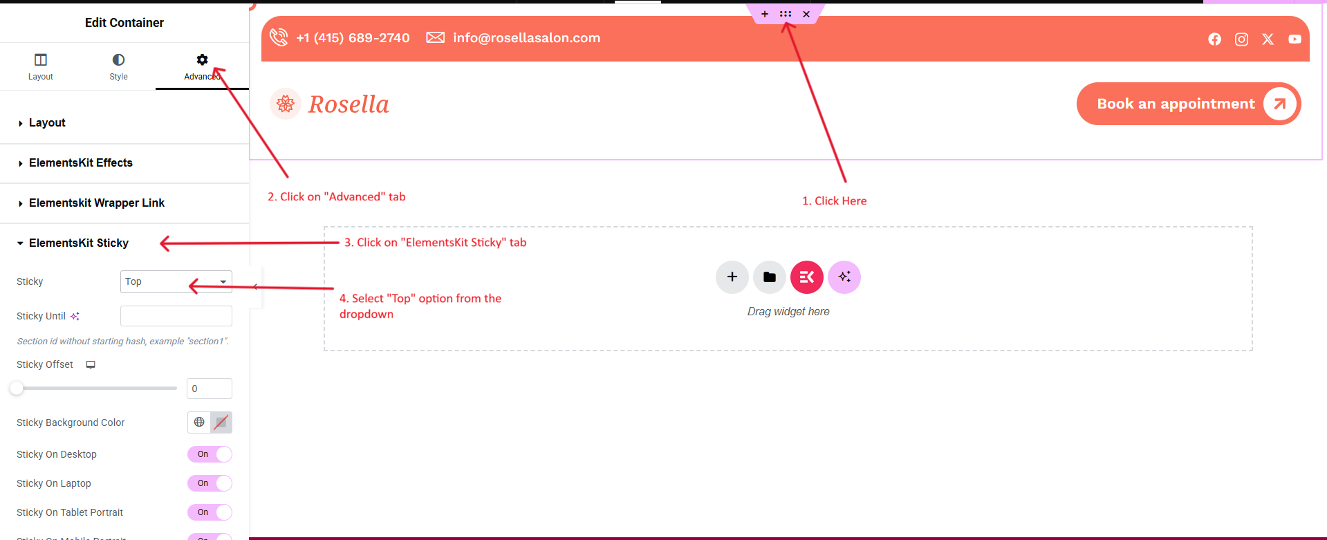 Sticky header settings
