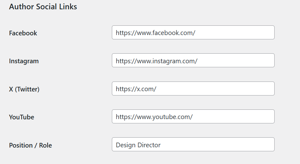 Author social link settings example