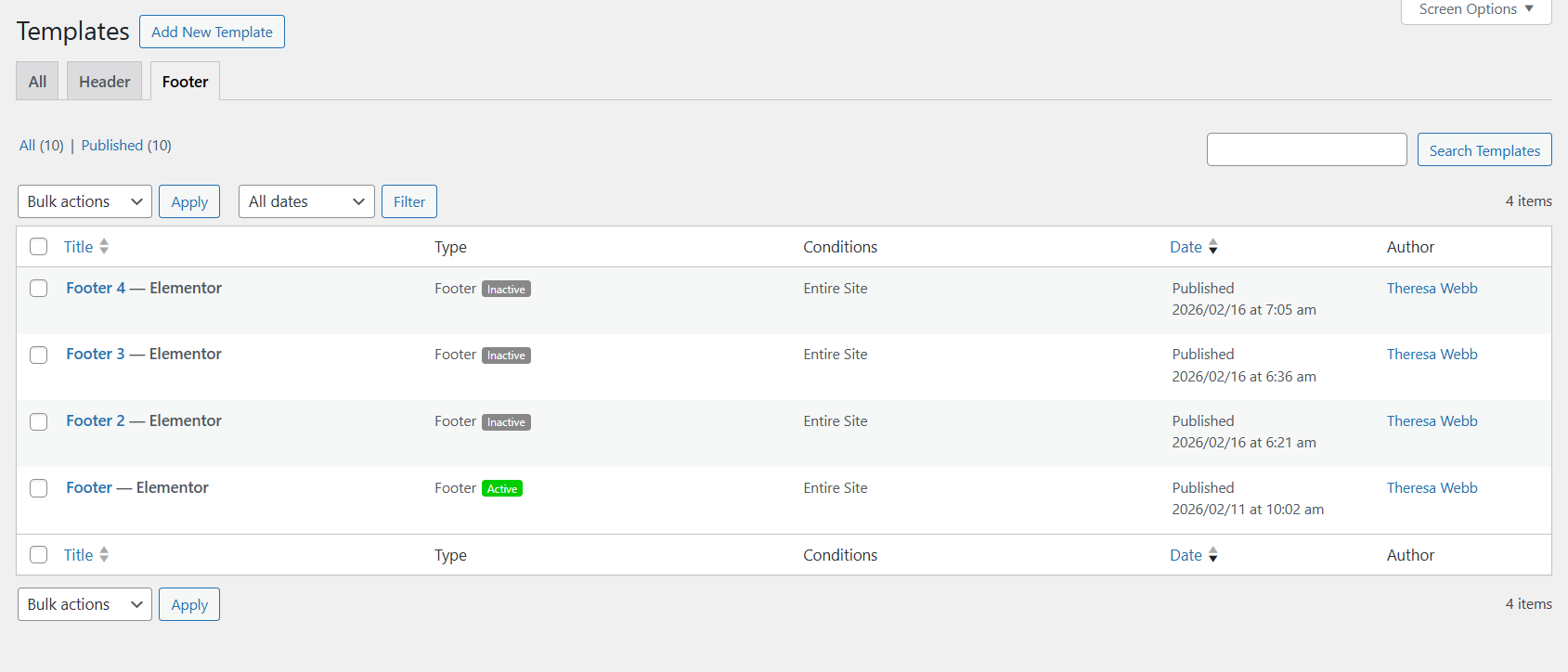 Footer settings example