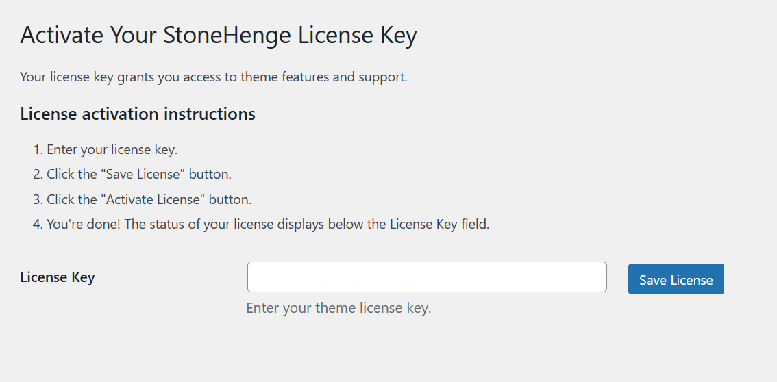 Theme License Activation Screenshot