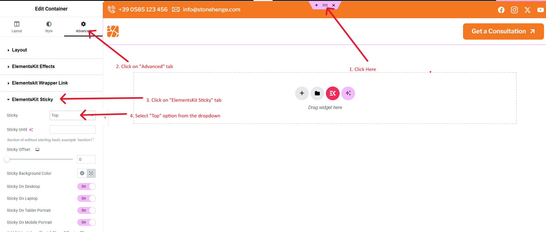 Sticky header settings
