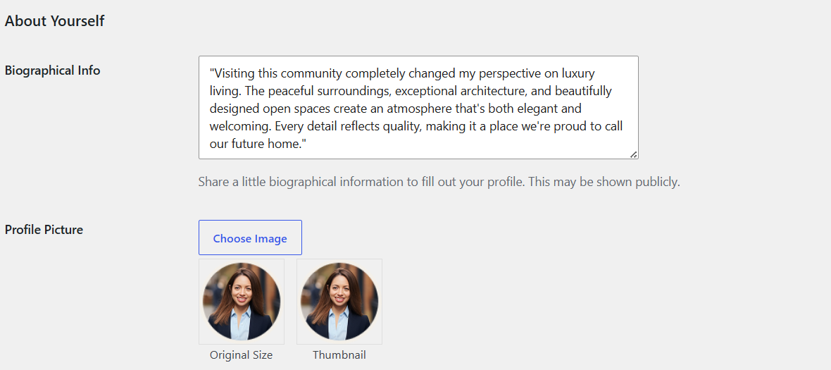 Author bio settings example