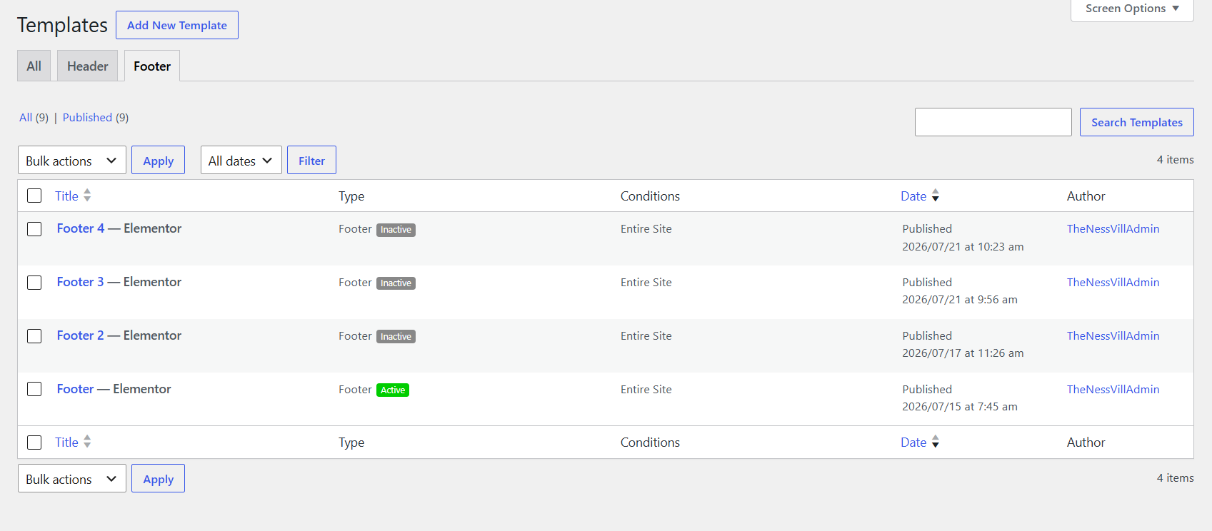 Footer settings example