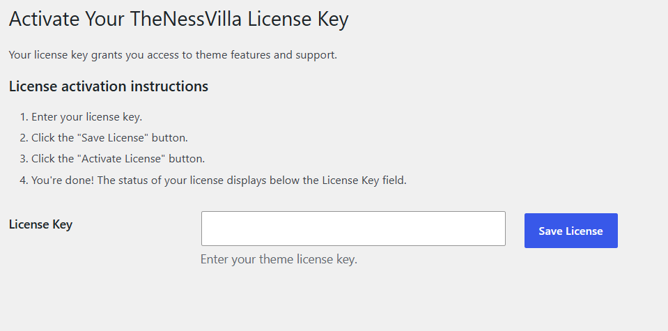 Theme License Activation Screenshot