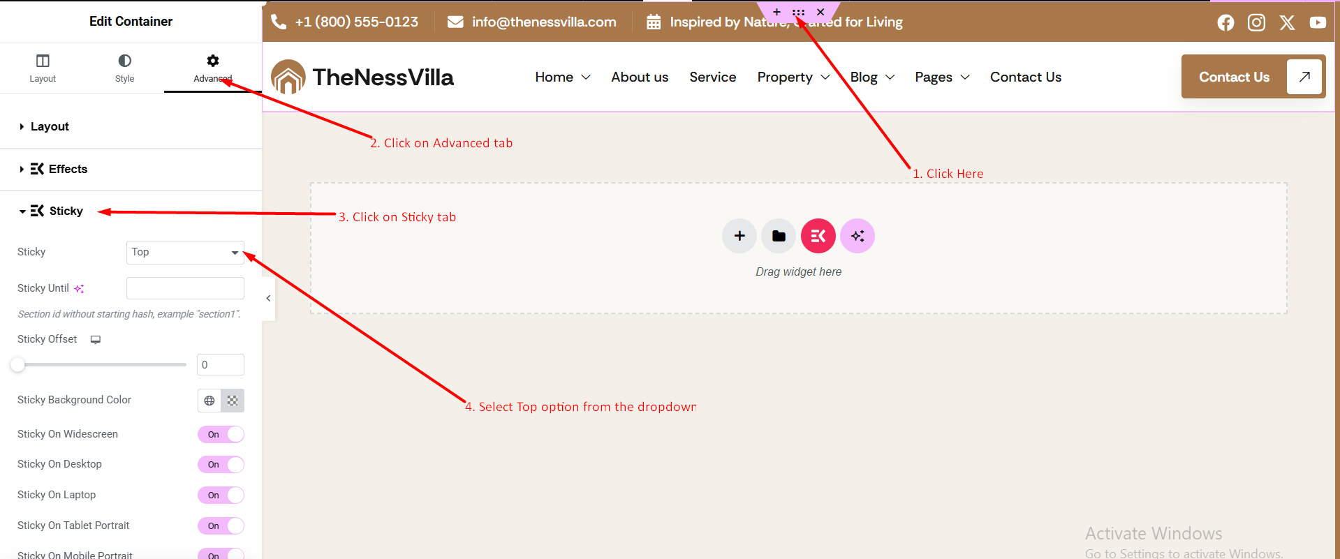 Sticky header settings