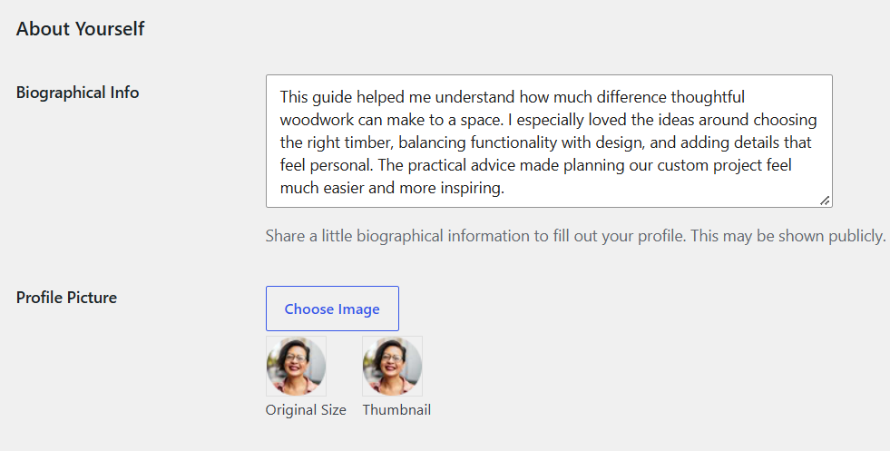 Author bio settings example